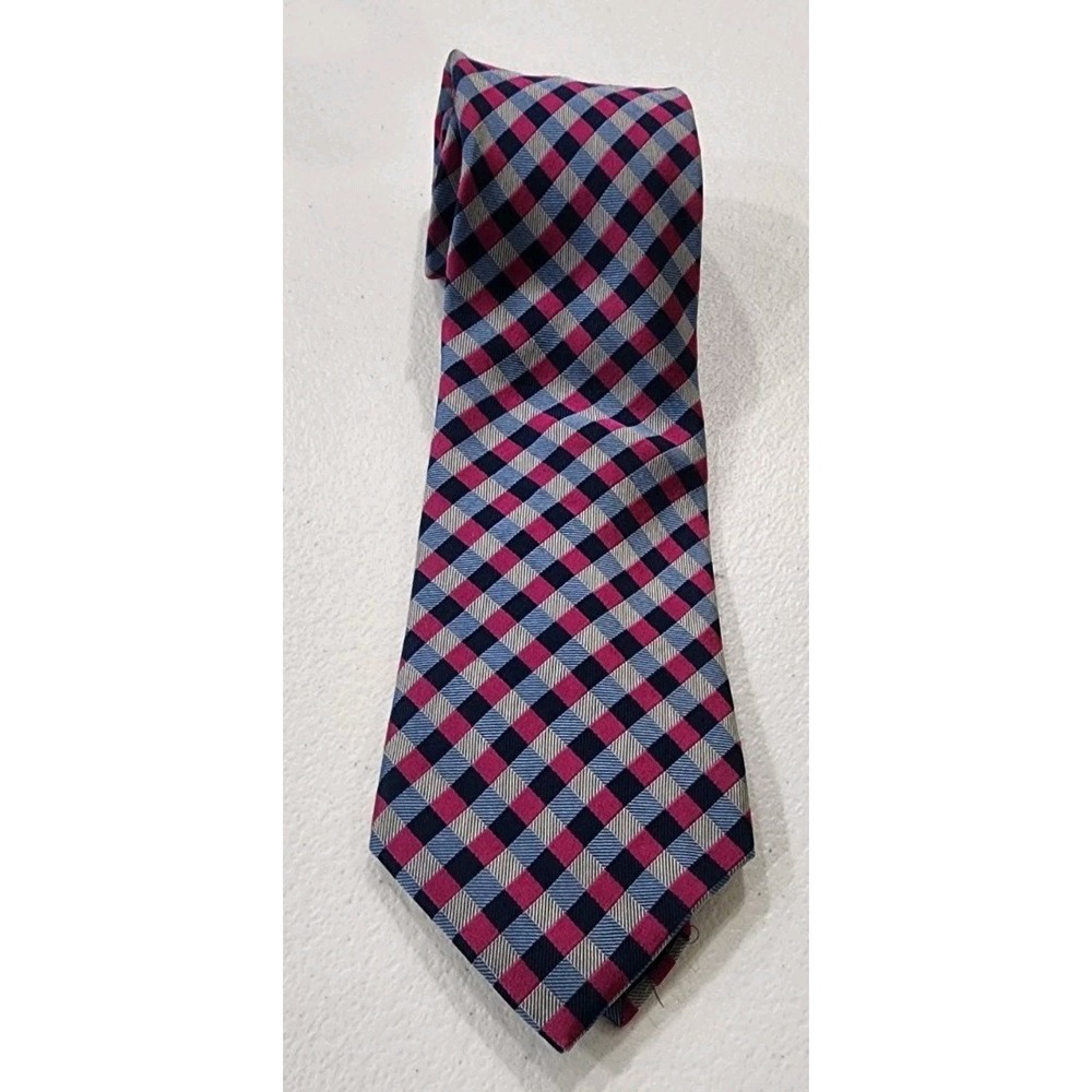 Izod‎ Gingham Plaid Neck Tie Mens Pink Blue Classic Business Wear Preppy Casual